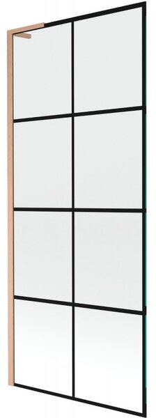 Mexen Next L, paravan de baie cu 1 aripă 80 x 150 cm, model sticlă transparentă-negru de 6 mm, profil cupru, 895-080-000-03-77-65