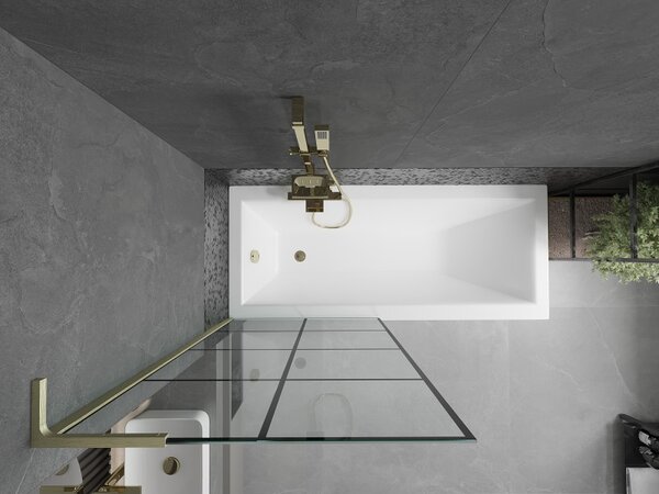 Mexen Next L, paravan de baie cu 1 aripă 80 x 150 cm, model sticlă transparentă-negru de 6 mm, profil auriu mat, 895-080-000-03-77-55