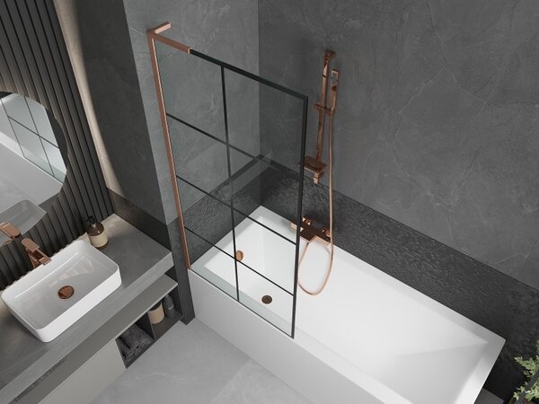 Mexen Next L, paravan de baie cu 1 aripă 80 x 150 cm, model sticlă transparentă-negru de 6 mm, profil cupru, 895-080-000-03-77-65