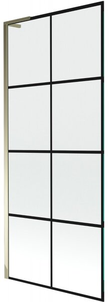 Mexen Next L, paravan de baie cu 1 aripă 80 x 150 cm, model sticlă transparentă-negru de 6 mm, profil auriu strălucitor, 895-080-000-03-77-50