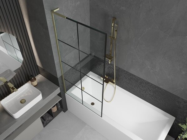 Mexen Next L, paravan de baie cu 1 aripă 80 x 150 cm, model sticlă transparentă-negru de 6 mm, profil auriu mat, 895-080-000-03-77-55