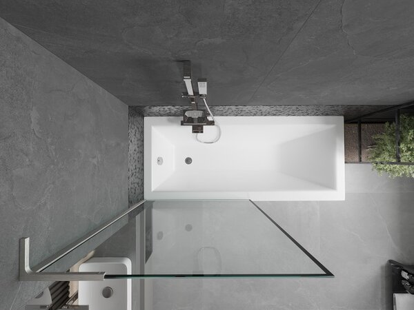 Mexen Next L, paravan de baie cu 1 aripă 90 x 150 cm, model sticlă transparentă de 6 mm negru, sticlă transparentă de 6 mm, profil din oțel periat, 895-090-000-03-70-97