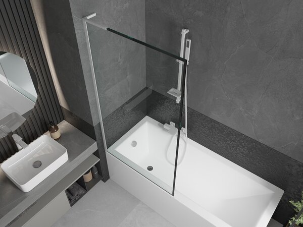 Mexen Next L, paravan de baie cu 1 aripă 90 x 150 cm, model sticlă transparentă de 6 mm, negru, profil alb, 895-090-000-03-70-20