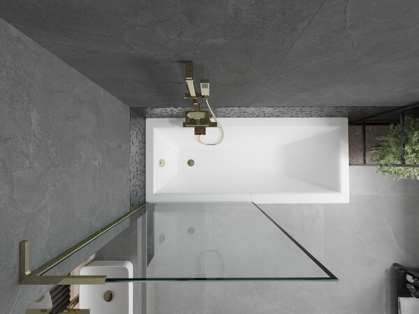 Mexen Next L, paravan de baie cu 1 aripă 90 x 150 cm, model sticlă transparentă-negru de 6 mm, profil auriu strălucitor, 895-090-000-03-70-50