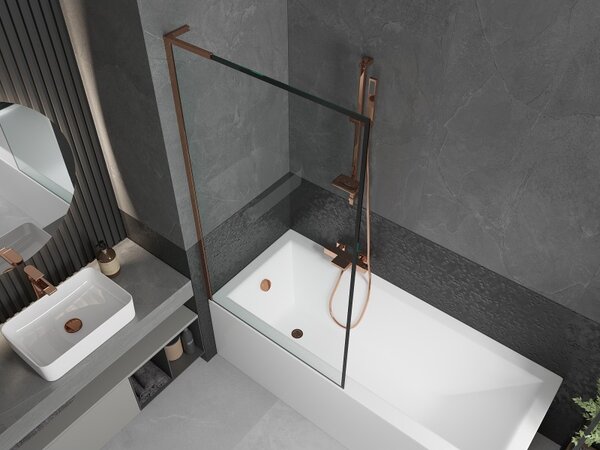 Mexen Next L, paravan de baie cu 1 aripă 90 x 150 cm, model sticlă transparentă-negru de 6 mm, profil auriu roz, 895-090-000-03-70-60