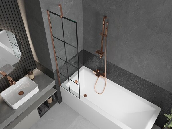 Mexen Next, paravan de baie cu 1 aripă 50 x 150 cm, sticlă transparentă de 6 mm - model negru, cupru mat, 895-050-000-00-70-77