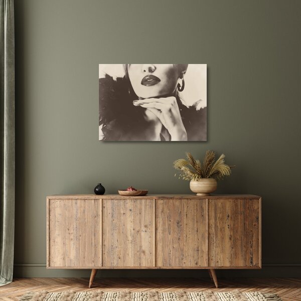 Tablou pe sticlă - Vintage, poza unei femei (70x50 cm)