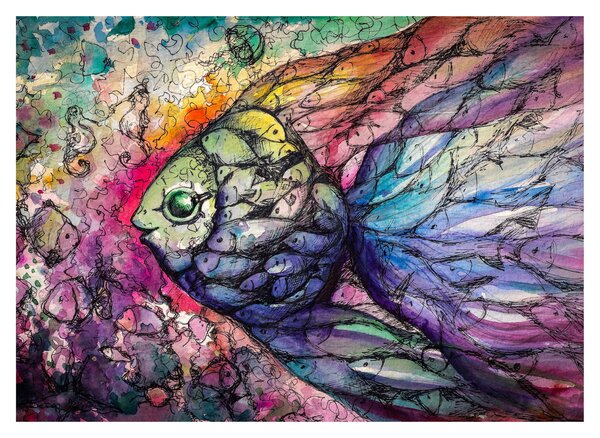 Tablou pe sticlă - Peștișorul colorat (70x50 cm)