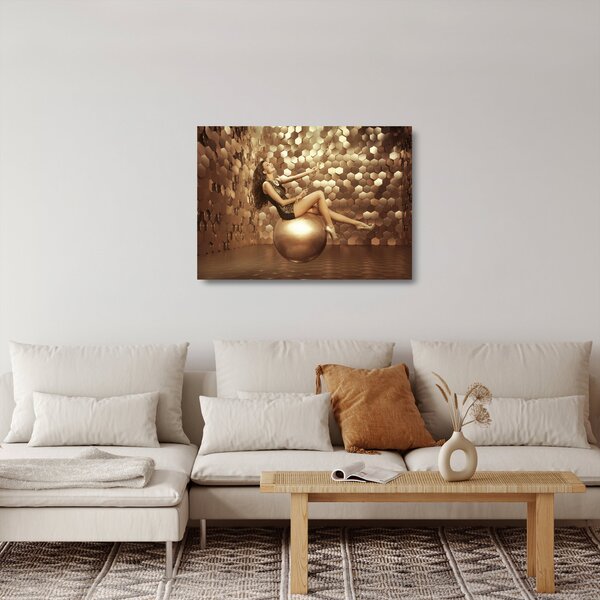 Tablou pe sticlă - Femeia în încăperea de aur (70x50 cm)