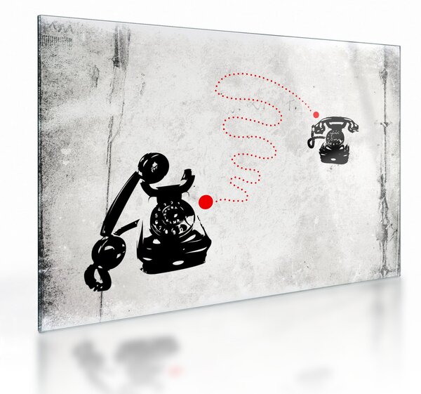 Tablou pe sticlă - Desen de telefon în stilul lui Banksy (70x50 cm)