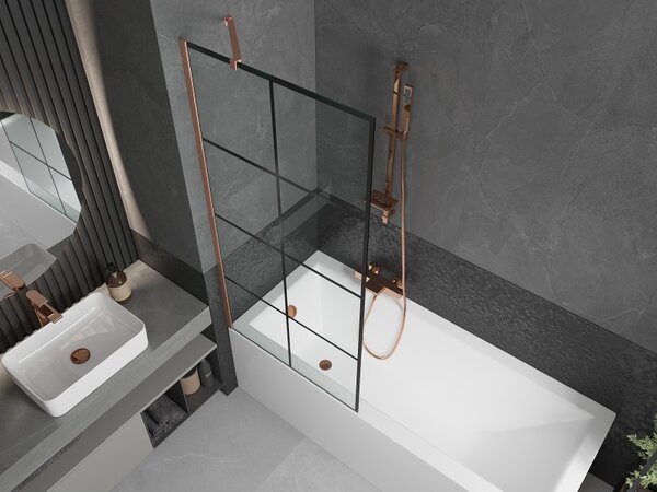 Mexen Next, paravan de baie cu 1 aripă 80 x 150 cm, sticlă transparentă de 6 mm - model negru, cupru mat, 895-080-000-00-70-77