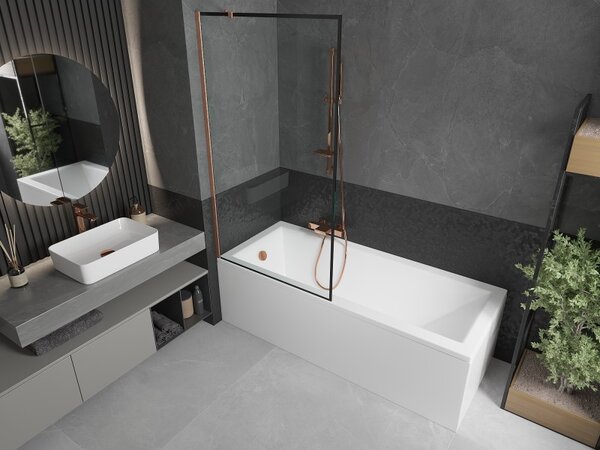 Mexen Next, paravan de baie cu 1 aripă 90 x 150 cm, sticlă transparentă de 6 mm - model negru, cupru mat, 895-090-000-00-70-65