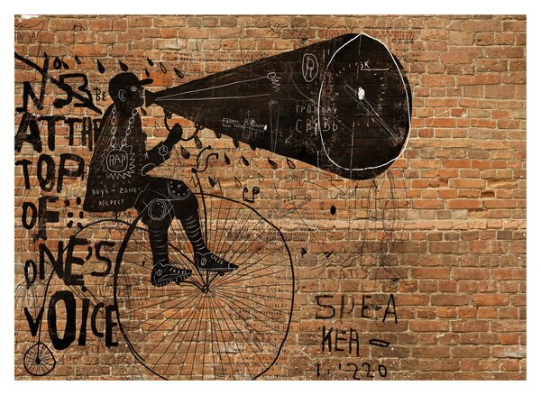 Tablou pe sticlă - Barbat cu biciclete stil Bansky (70x50 cm)