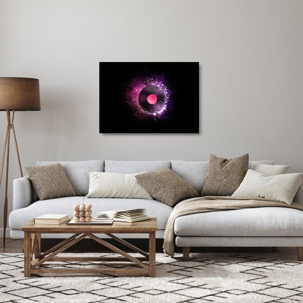 Tablou pe sticlă - Disc de vinil roz-violet (70x50 cm)