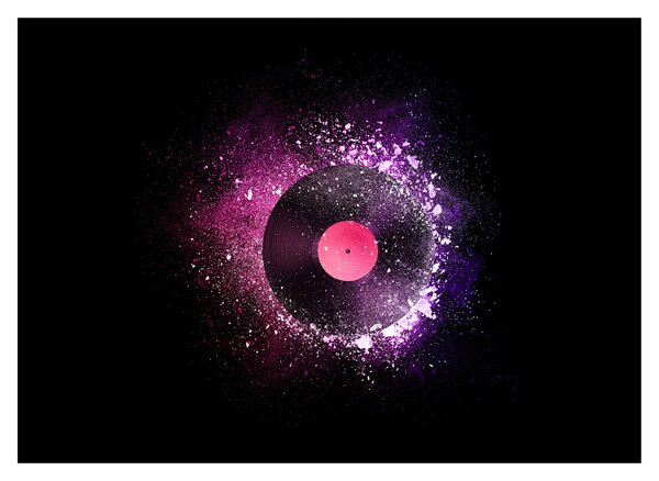 Tablou pe sticlă - Disc de vinil roz-violet (70x50 cm)