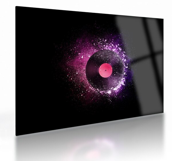 Tablou pe sticlă - Disc de vinil roz-violet (70x50 cm)