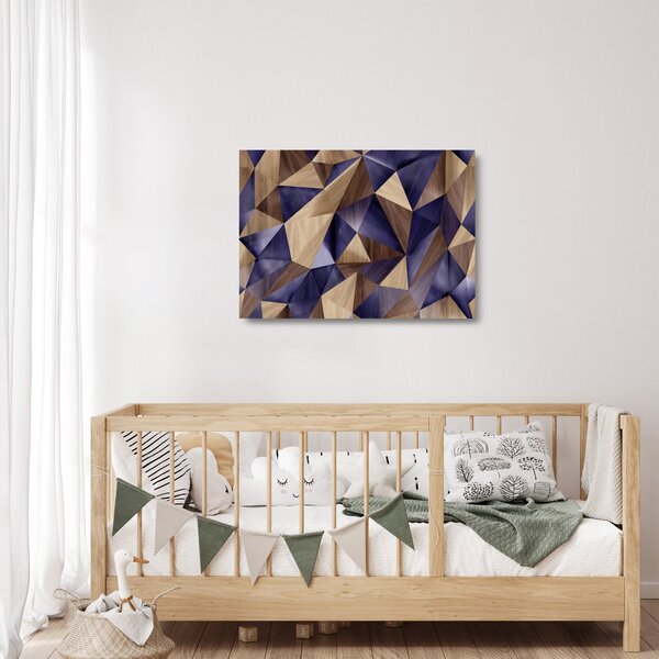 Tablou pe sticlă - 3D triunghiuri de lemn (70x50 cm)