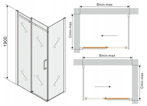 Mexen Omega, cabină de duș cu ușă glisantă 160 (uşă) x 70 (perete) cm, sticlă 8 mm, sticlă neagră profil-clară, 825-160-070-70-00