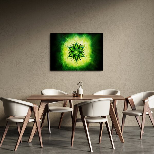 Tablou pe sticlă - Mandala de flori, fundal verde (70x50 cm)