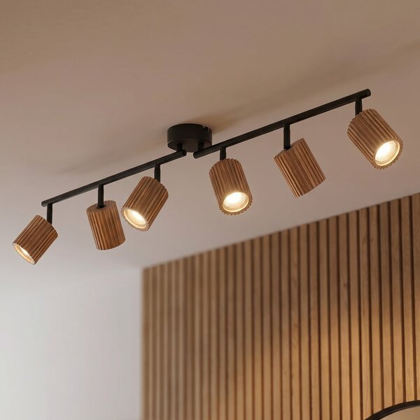 Lindby Spot de tavan Stralino, cu 6 becuri, lungime 102 cm, din lemn, reglabil, Lemn, Hol, Lemn, Modern