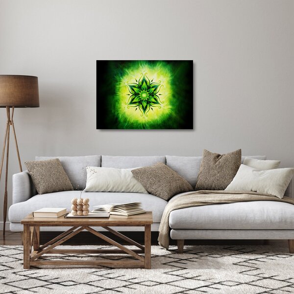 Tablou pe sticlă - Mandala de flori, fundal verde (70x50 cm)