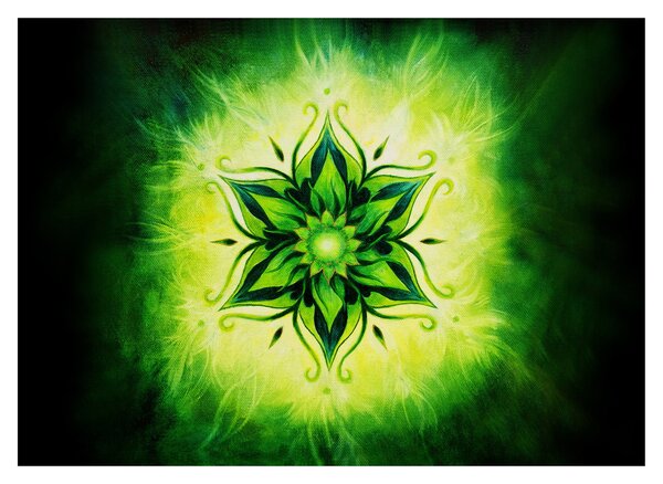 Tablou pe sticlă - Mandala de flori, fundal verde (70x50 cm)