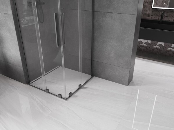 Mexen Velar L Duo, cabină de duș cu ușă glisantă 90 x 90 cm, sticlă transparentă de 8 mm, grafit lustruit, 871-090-090-02-03-95