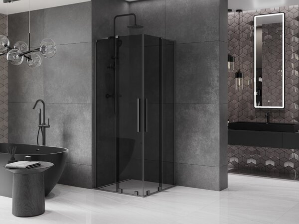 Mexen Velar L Duo, cabină de duș cu ușă glisantă 80 x 80 cm, sticlă gri 8 mm, grafit lustruit, 871-080-080-02-43-95