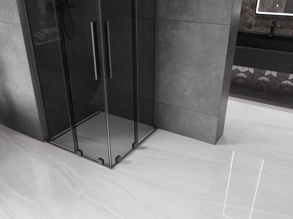 Mexen Velar L Duo, cabină de duș cu ușă glisantă 80 x 80 cm, sticlă gri 8 mm, grafit lustruit, 871-080-080-02-43-95