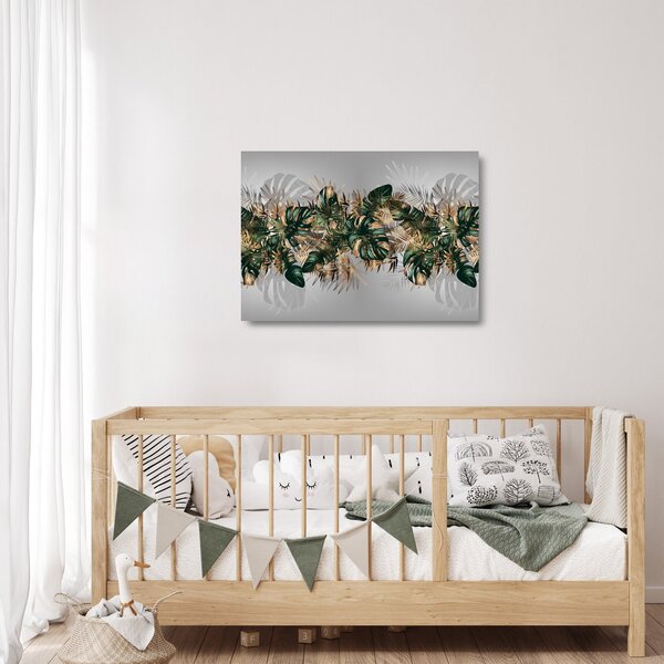 Tablou pe sticlă - Frunze tropicale, Galben - auriu (70x50 cm)