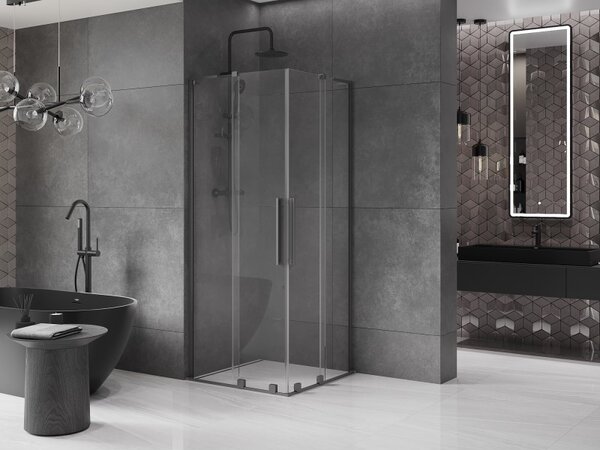 Mexen Velar L Duo, cabină de duș cu ușă glisantă 90 x 90 cm, sticlă transparentă de 8 mm, grafit lustruit, 871-090-090-02-03-95