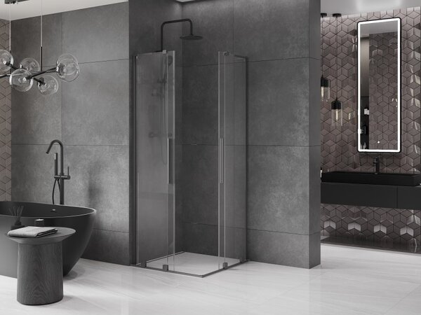Mexen Velar L Duo, cabină de duș cu ușă glisantă 90 x 90 cm, sticlă transparentă de 8 mm, grafit lustruit, 871-090-090-02-03-95