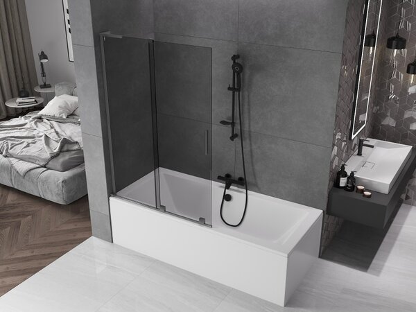 Mexen Velar L, paravan de baie glisant cu 2 aripi 110 x 150 cm, sticlă gri 8 mm, grafit, 896-110-003-41-95