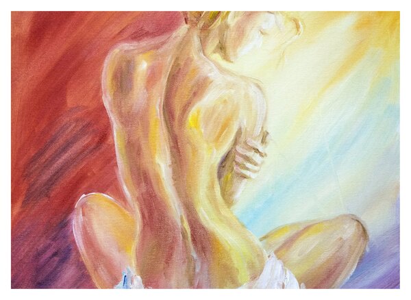 Tablou pe sticlă - Imaginea unei femei care se odihnește, pictură în ulei (70x50 cm)