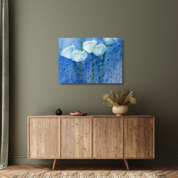 Tablou pe sticlă - Lalele albe (70x50 cm)