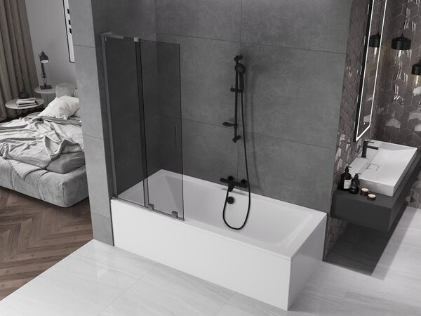 Mexen Velar L, paravan de baie glisant cu 2 aripi 80 x 150 cm, sticlă gri 8 mm, grafit, 896-080-003-41-95