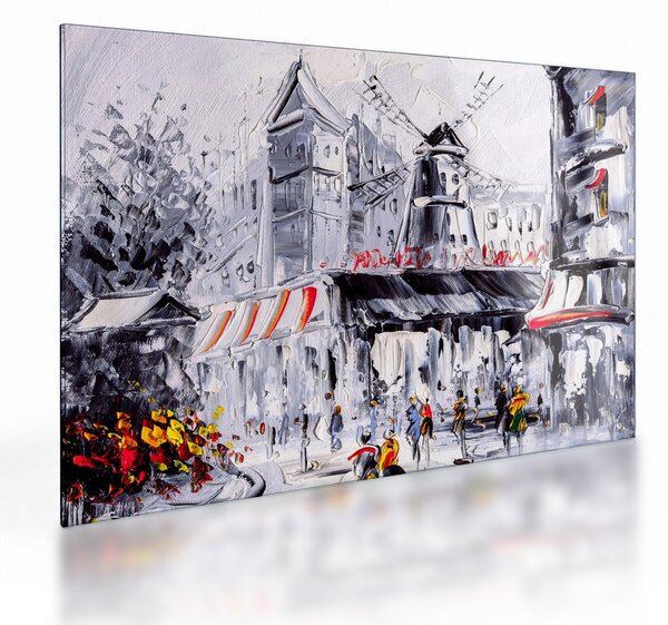 Tablou pe sticlă - Strada din Paris, pictură în ulei (70x50 cm)