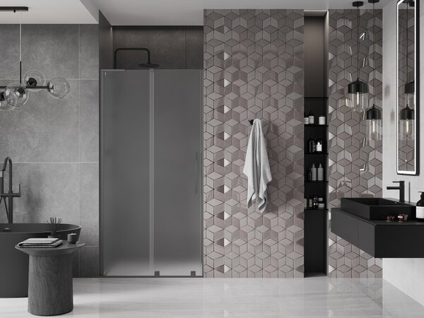 Mexen Velar L, usa de dus culisanta pentru deschidere 90 cm, sticla mat 8 mm, grafit lustruit, 871-090-003-31-95