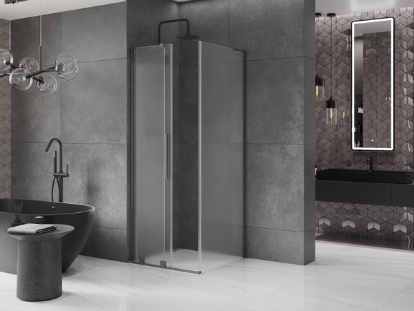 Mexen Velar L, cabină de duș cu ușă glisantă 100 x 100 cm, sticlă mată 8 mm, grafit lustruit, 871-100-100-33-95
