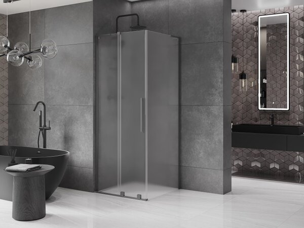 Mexen Velar L, cabină de duș cu ușă glisantă 100 x 100 cm, sticlă mată 8 mm, grafit lustruit, 871-100-100-33-95