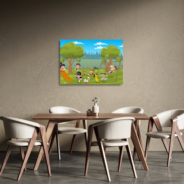Tablou pe sticlă - Copii la locul de joacă (70x50 cm)