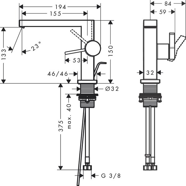 Hansgrohe Tecturis E baterie lavoar stativ alb 73023700