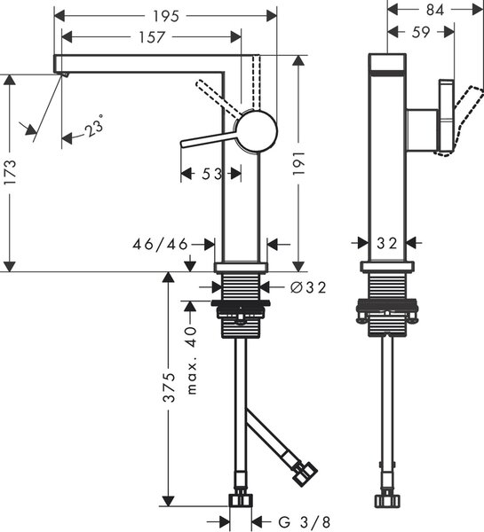 Hansgrohe Tecturis E baterie lavoar stativ negru 73041670