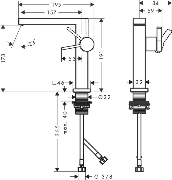 Hansgrohe Tecturis E baterie lavoar stativ || 73040140