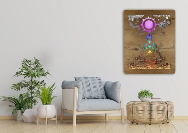 Li-Go 4421/A/4 - Decorațiune LED de perete LED/10W/5V 30000 mAh 70x90 cm stejar/chakre