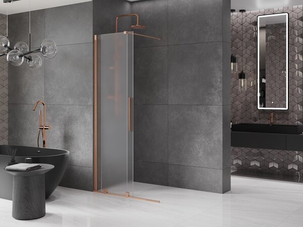 Mexen Velar, paravan de duș cu ușă glisantă Walk-in 120 x 200 cm, sticlă mată 8 mm, cupru mat, 871-120-000-33-65