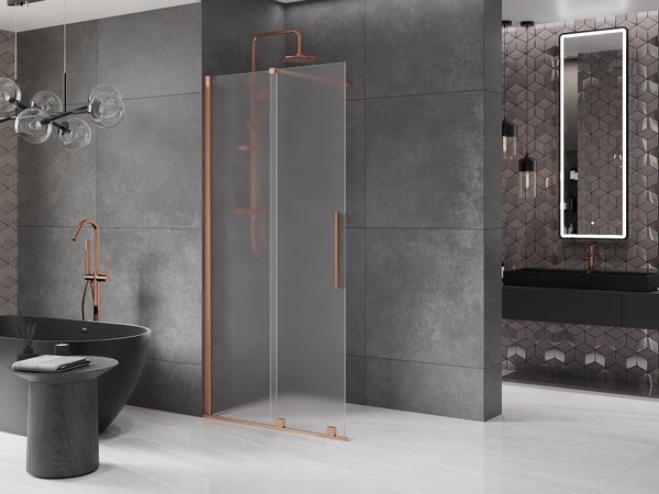 Mexen Velar, paravan de duș cu ușă glisantă Walk-in 120 x 200 cm, sticlă mată 8 mm, cupru mat, 871-120-000-33-65