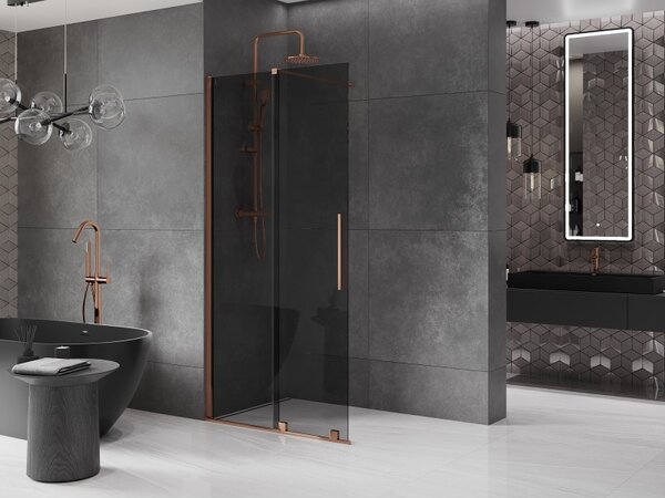 Mexen Velar, paravan de dus cu usa culisanta Walk-in 70 x 200 cm, sticla gri 8mm, aur roz, 871-070-000-43-60