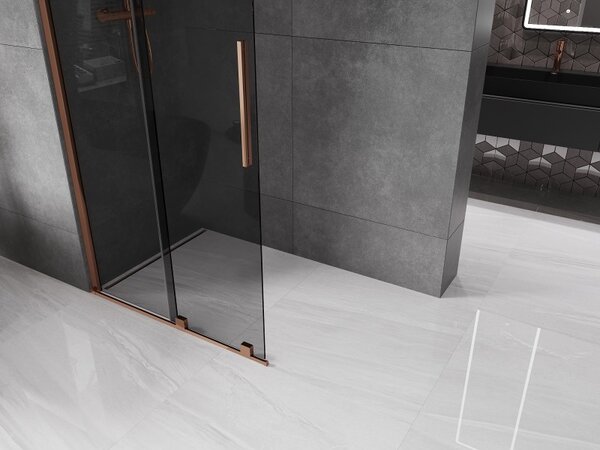 Mexen Velar, paravan de dus cu usa culisanta Walk-in 70 x 200 cm, sticla gri 8mm, aur roz, 871-070-000-43-60