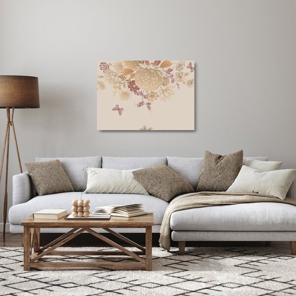 Tablou pe sticlă - Vintage, flori și fluturi (70x50 cm)